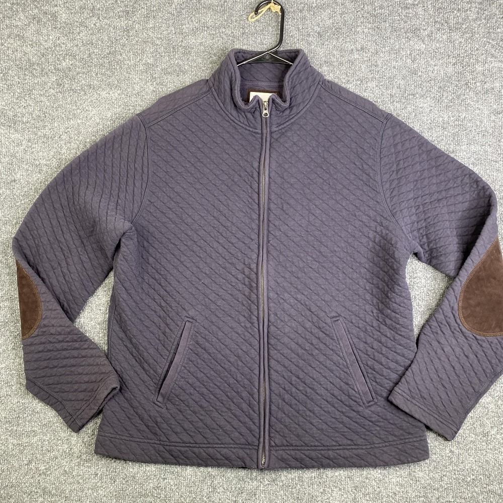 Billy Reid Jacket Mens XL Gray Quilted Knit Suede Elbow Patch Cotton Zip